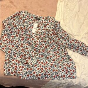 J. Crew Red and Blue Floral Button-Up Blouse